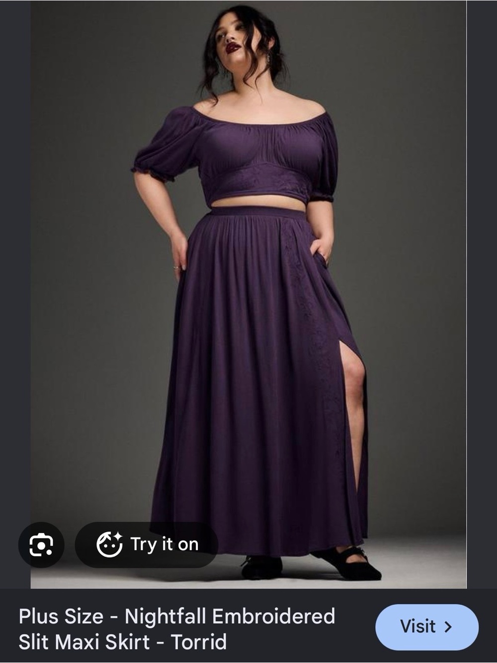 Torrid Plus Size Nightfall Embroidered Slit Maxi Skirt and crop  in size 2x nwt